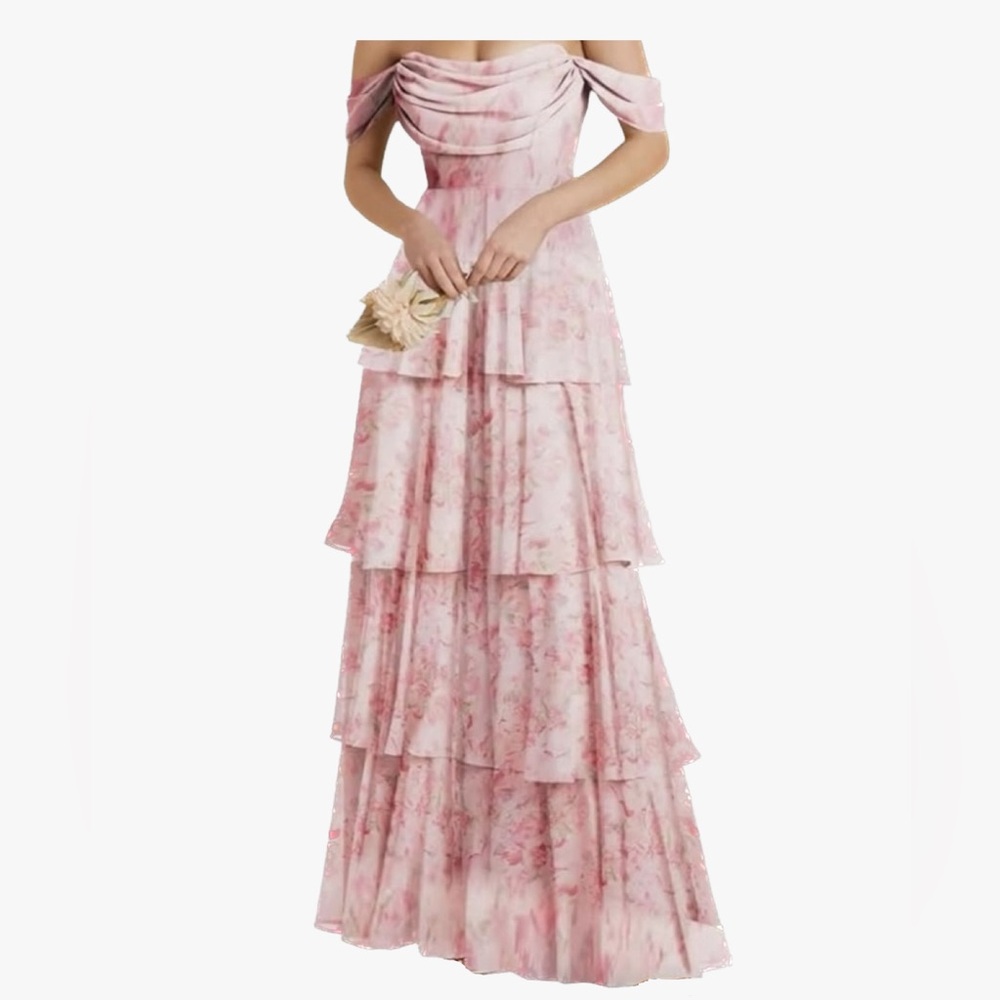 Elegant Pink Floral Off-Shoulder Dress